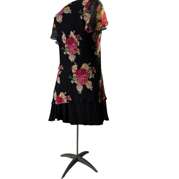 Metro 22 Ladies 2X Black Dress, With Floral Sheer Overlay BoHo - Picture 3 of 12